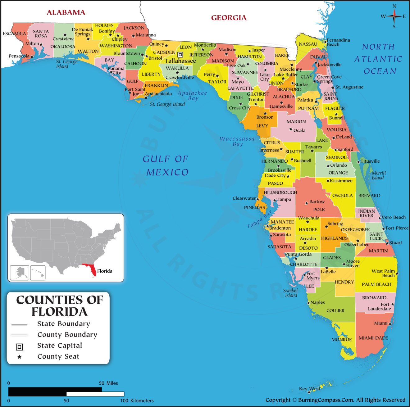 Buy Florida County Map, Purchase Florida County Map