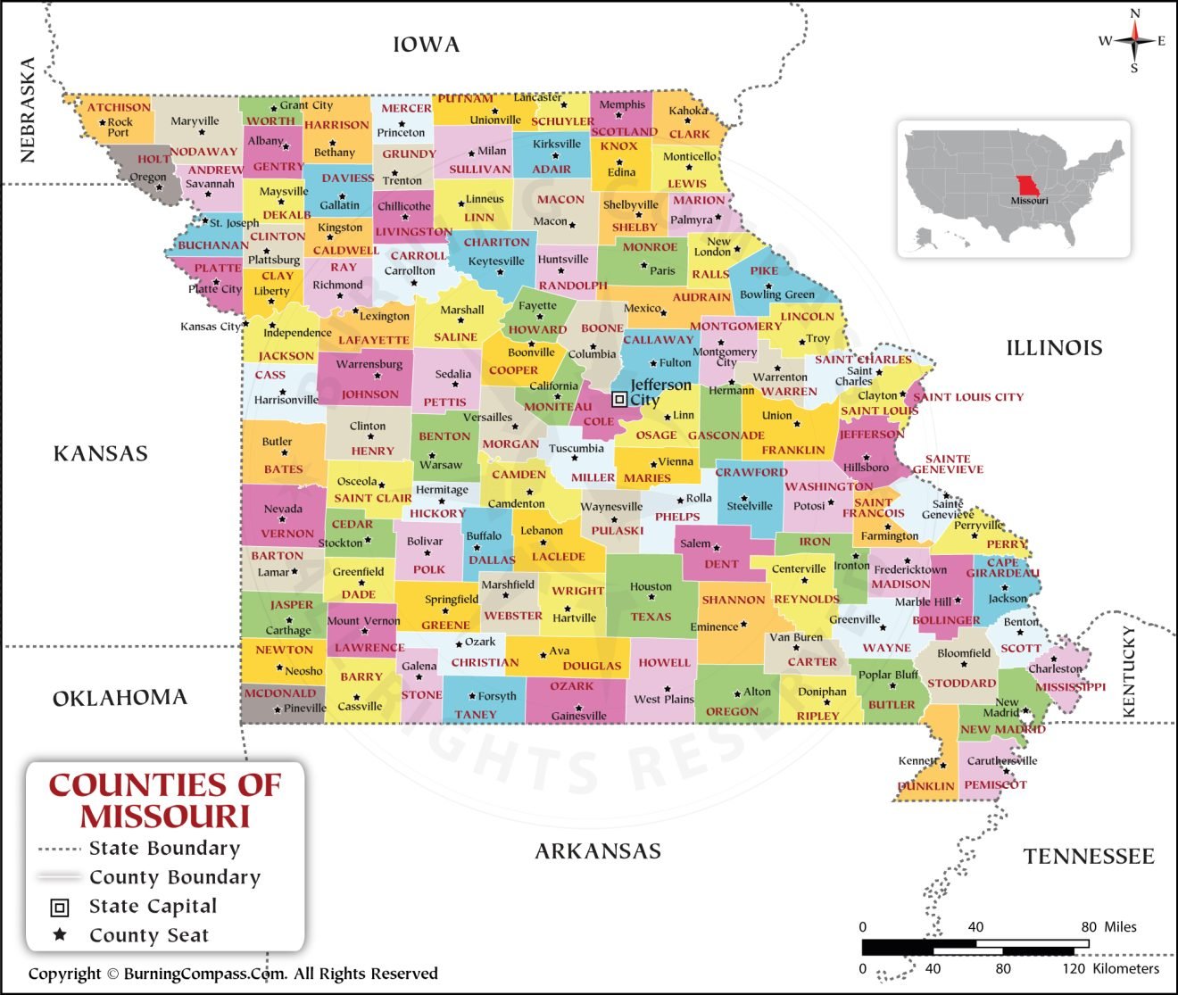 Buy Missouri County Map Online, Purchase Missouri County Map