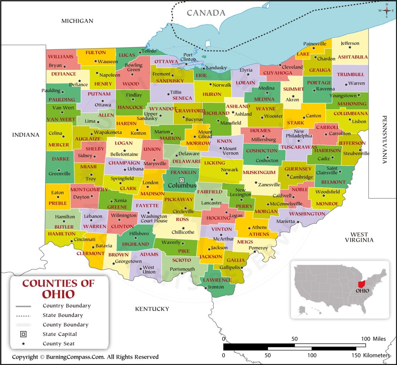 Buy Ohio County Map Online, Purchase Ohio County Map