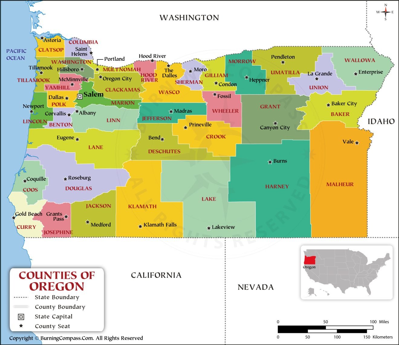 Buy Oregon County Map Online, Purchase Oregon County Map