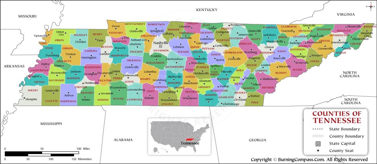 Buy Tennessee County Map Online, Purchase Tennessee County Map