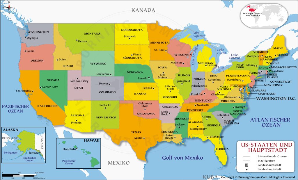 USA-Karte kaufen, Buy US Map in German Language / Deutsch