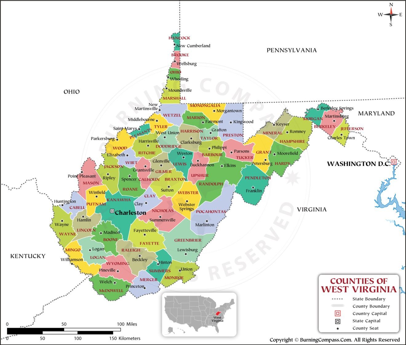 Buy West Virginia County Map Online, Purchase West Virginia County Map