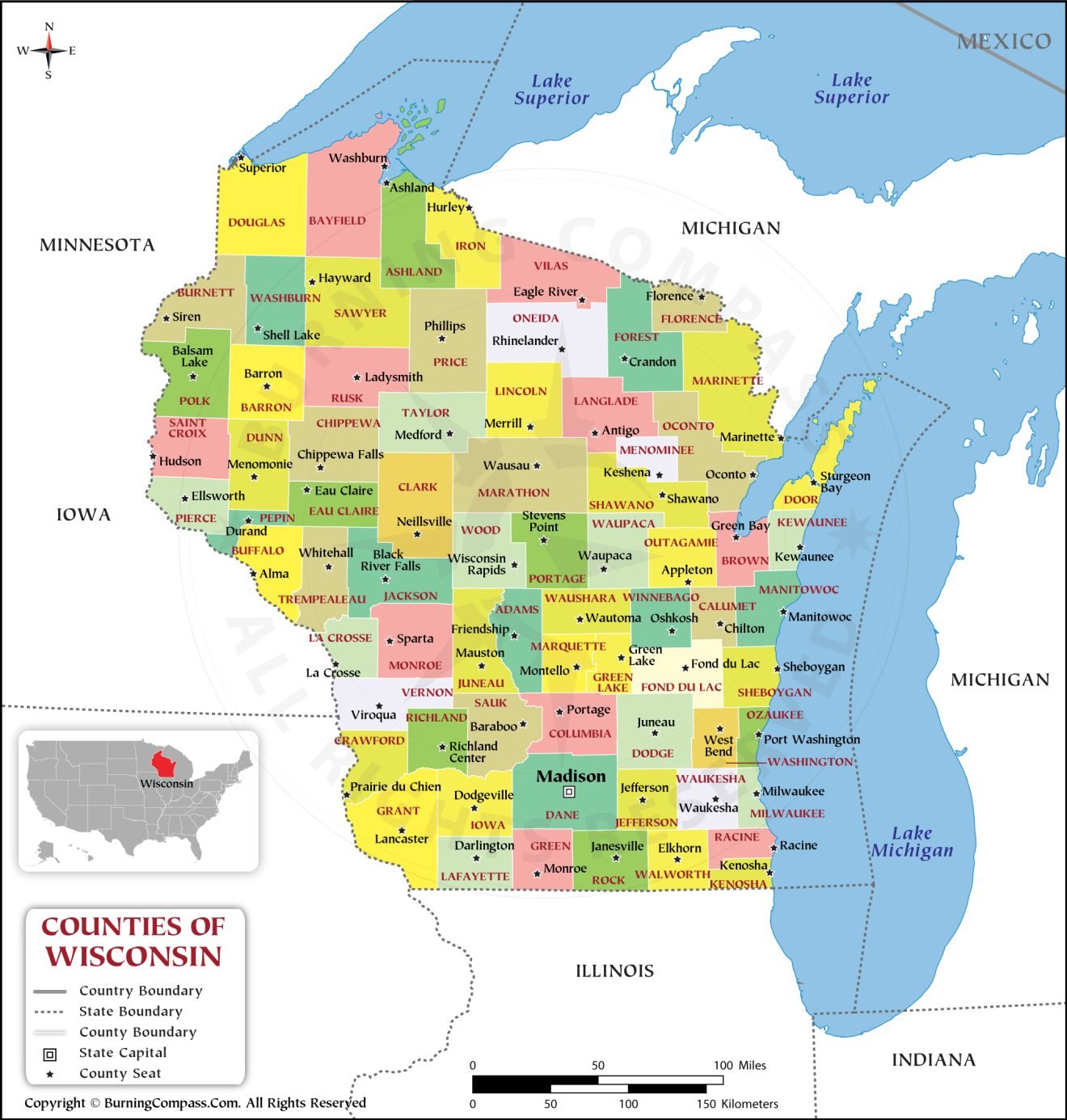 Buy Wisconsin County Map Online, Purchase Wisconsin County Map