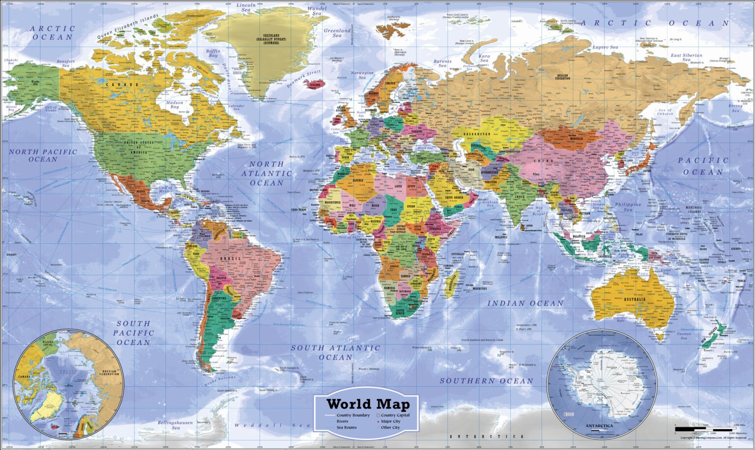 Buy Detailed World Map Vector: EPS, AI, PDF and Purchase Raster JPEG