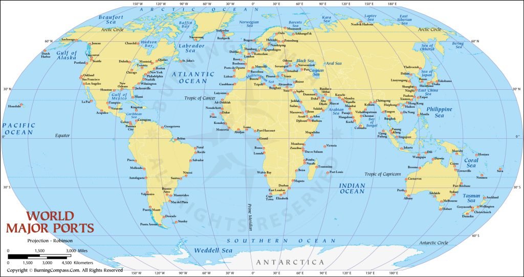 Buy World Port Map in Vector and Raster Formats AI, EPS, PDF and JPEG