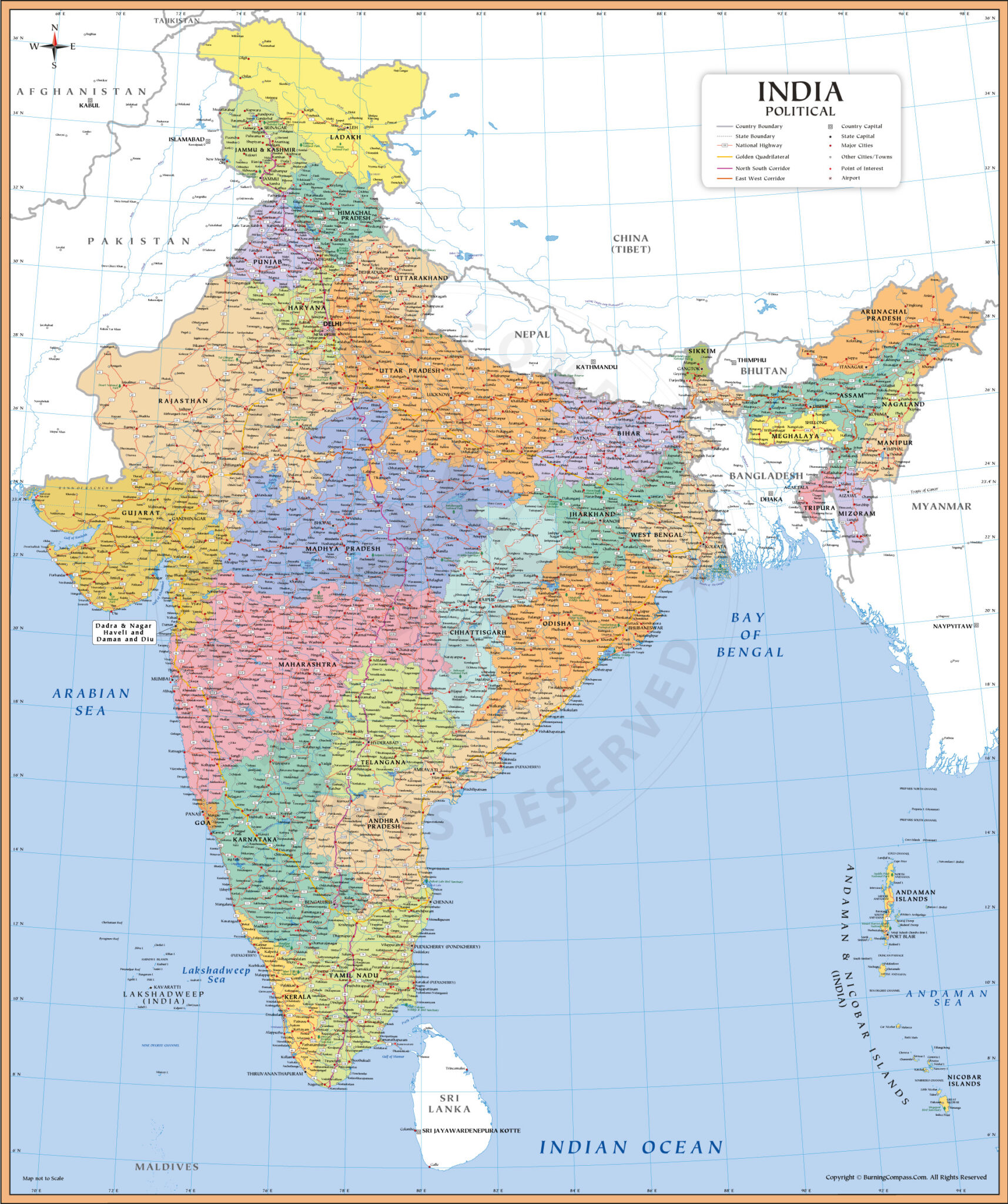 Buy Detailed India Map Vector, Purchase Editable EPS, AI and PDF India Map