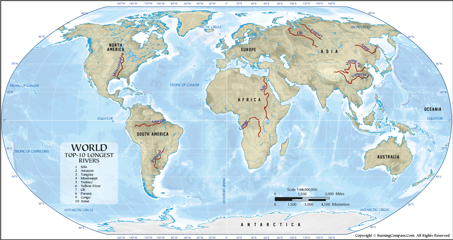Longest River in the World Map HD