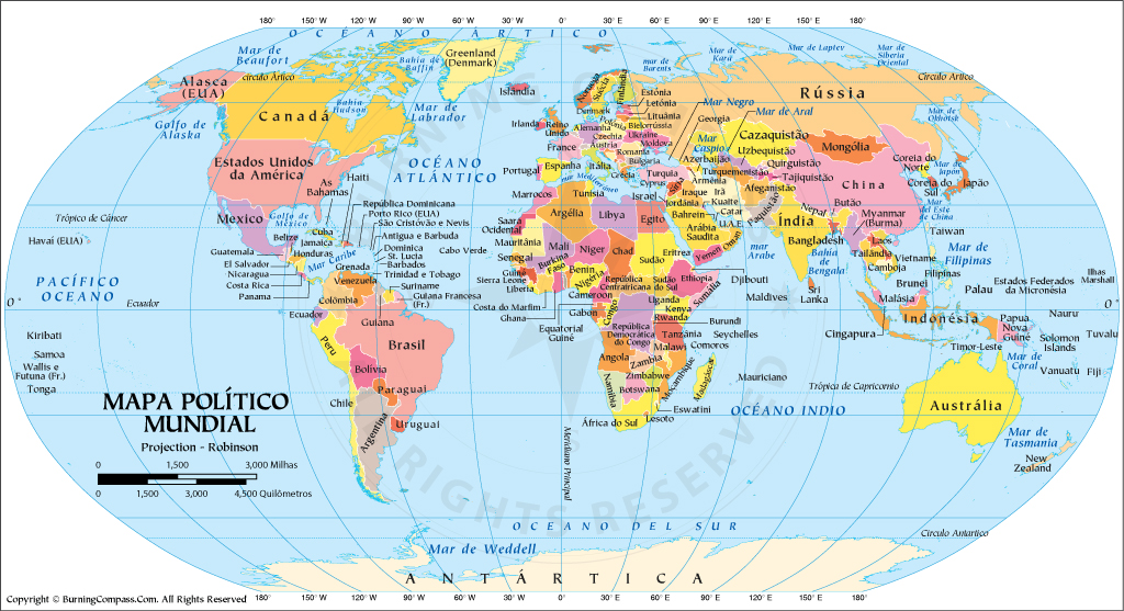 Mapa Mundial, Mapa Político Mundial, World Map in Portuguese